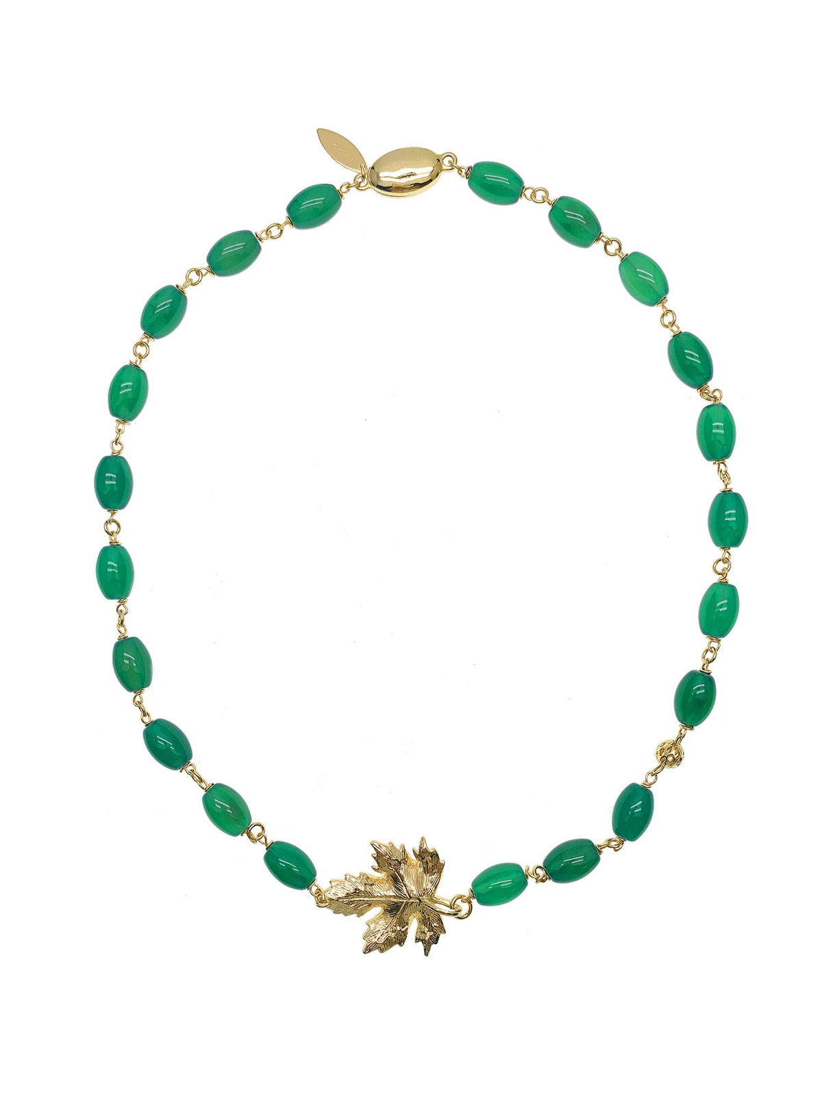 Green Agate With Maple leave Pendant Necklace HN008-0