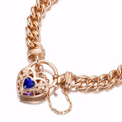 18ct Heavy Rose Gold Plated Euro Chain Bracelet with a Dark Blue Filigree Locket - USA Made-1