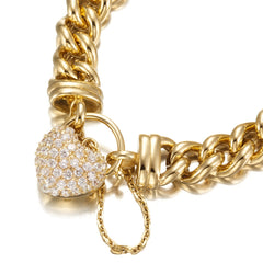 18ct Heavy Yellow Gold Plated 12mm Euro Curb Chain Bracelet Featuring a Simulated Diamond Locket  - USA Made-0