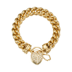 18ct Heavy Yellow Gold Plated 12mm Euro Curb Chain Bracelet Featuring a Simulated Diamond Locket  - USA Made-2