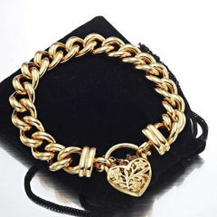 18ct Heavy Yellow Gold Plated 12mm Euro Curb Chain Bracelet with a Filigree Locket - USA Made-2