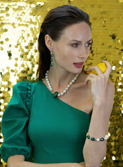 Irregular Pearls With Malachite Pendant Necklace CN040-1