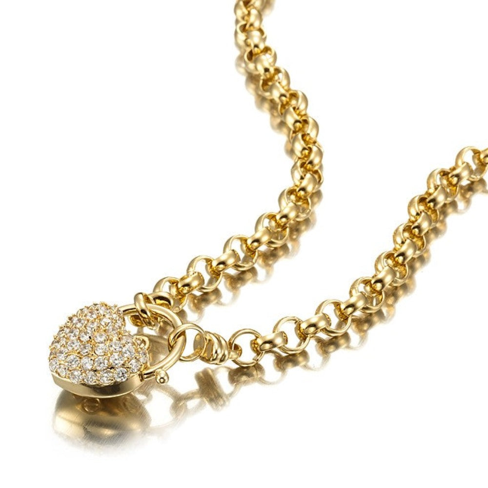 18ct Heavy Yellow Gold Plated 6mm Belcher Chain Necklace Featuring a Simulated Diamond Locket - USA Made-0