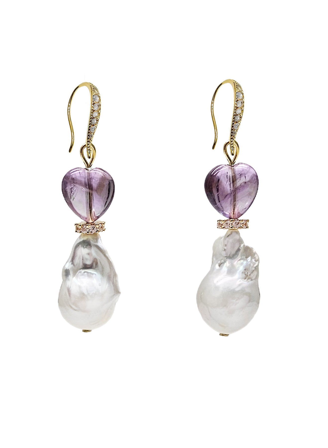 Baroque Pearls With Heart Amethyst Earrings NE014-0