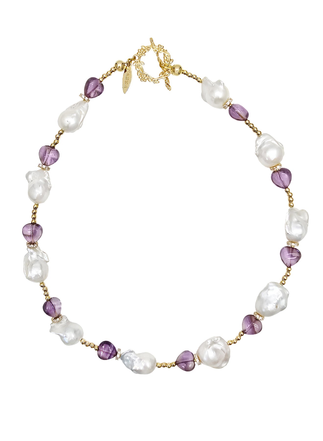 Natural Baroque Pearls With Heart Amethyst Necklace NN020-0
